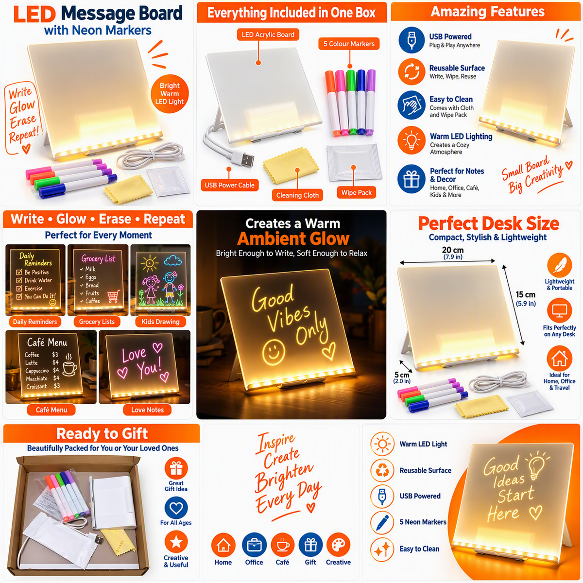Light-Up Acrylic Message Board with Stand